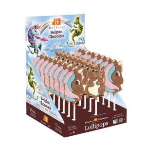 Belfine Шоколадови Близалки Еднорог и Дракон 25 г Дисплей Кутия 30 бр.