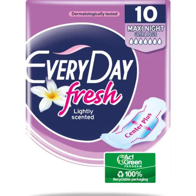 Everyday Fresh Maxi Night Ultra Plus Дамски превръзки с крилца 10 бр